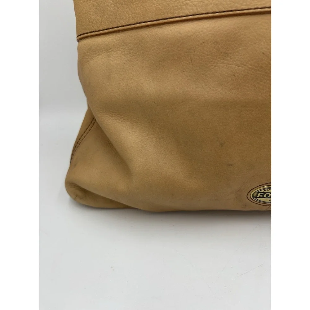 Fossil Explorer‎ Fold-Over Leather Crossbody Messenger Shoulder Bag Tote Tan